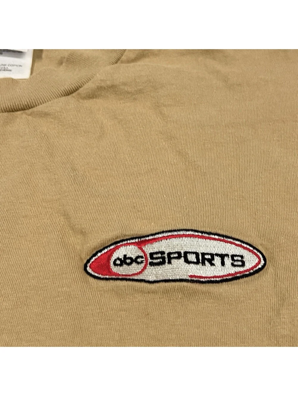 Vintage ABC Sports T Shirt Sz XL Hanes Embroidered Logo Tan Beige